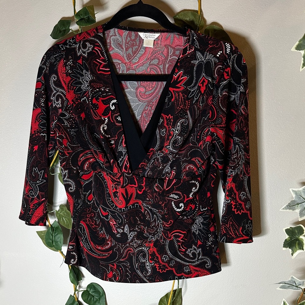 Christopher & Banks Red and Black Paisley Blouse